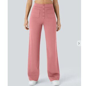 NWT Halara High Waisted Button Multiple Pockets Straight Leg Pink Pants